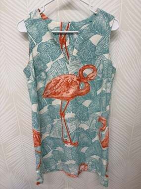 New Love, Lilly Jules Verne Flamingo V Neck Shift Dress 10 Retail $175